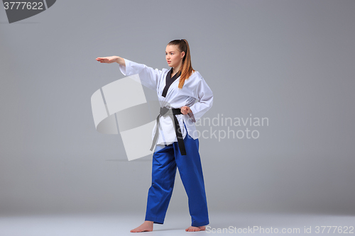 Image of The karate girl with black belt 