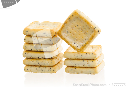 Image of Stack of square crackers isolated