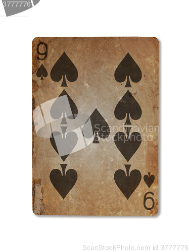 Image of Very old playing card, nine of spades