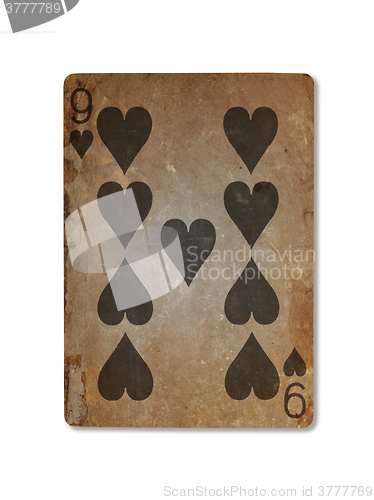 Image of Very old playing card, nine of hearts