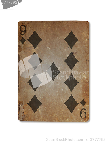 Image of Very old playing card, nine of diamonds