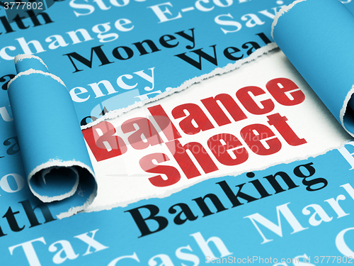 Image of Banking concept: red text Balance Sheet under the piece of  torn paper