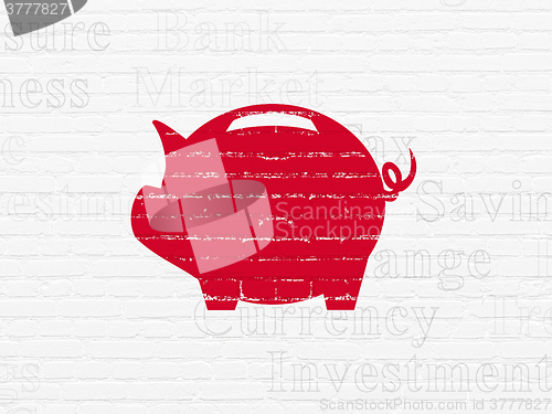 Image of Currency concept: Money Box on wall background