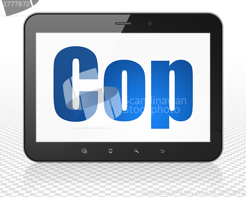 Image of Law concept: Tablet Pc Computer with Cop on display