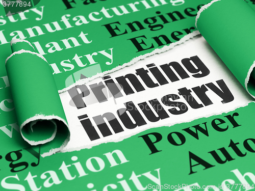 Image of Manufacuring concept: black text Printing Industry under the piece of  torn paper