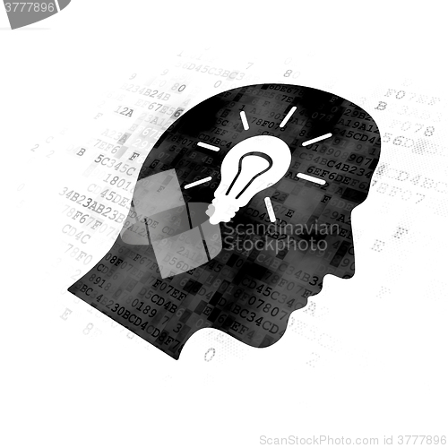 Image of Data concept: Head With Light Bulb on Digital background