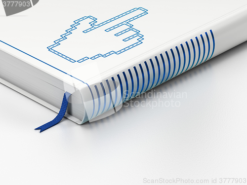 Image of Social media concept: closed book, Mouse Cursor on white background