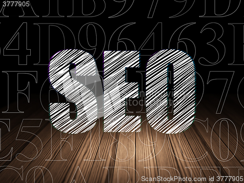 Image of Web design concept: SEO in grunge dark room