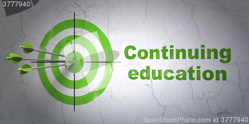 Image of Learning concept: target and Continuing Education on wall background