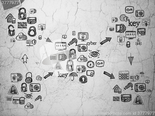 Image of Grunge background:  wall texture with  Hand Drawn Security Icons