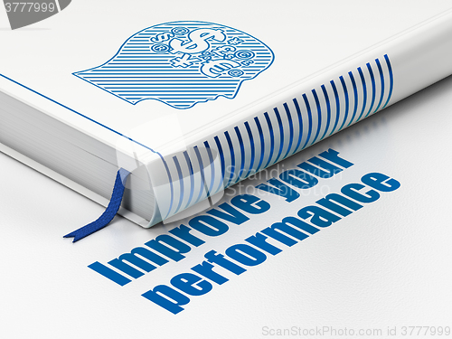Image of Studying concept: book Head With Finance Symbol, Improve Your Performance on white background
