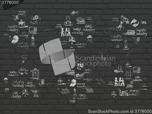 Image of Grunge background: Black Brick wall texture with Painted Hand Drawn Industry Icons