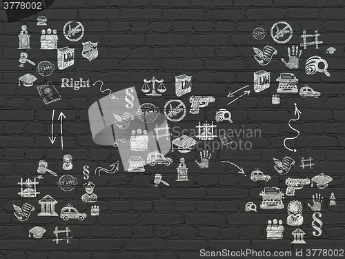 Image of Grunge background: Black Brick wall texture with  Hand Drawn Law Icons