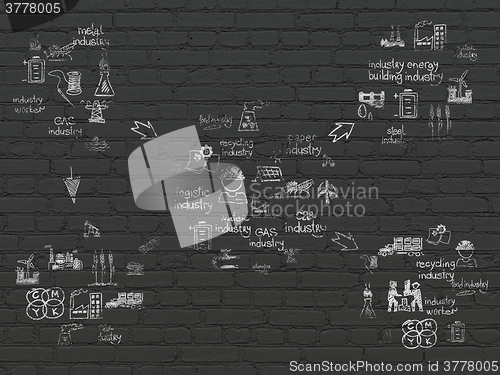 Image of Grunge background: Black Brick wall texture with Painted Hand Drawn Industry Icons