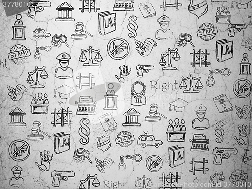 Image of Grunge background:  wall texture with Painted Hand Drawn Law Icons