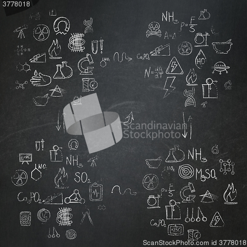 Image of Education background: School Board with Painted Hand Drawn Science Icons