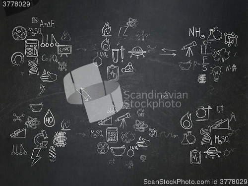 Image of Education background: School Board with Painted Hand Drawn Science Icons