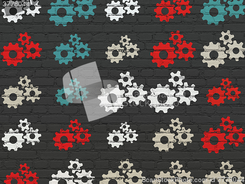 Image of Marketing concept: Gears icons on wall background