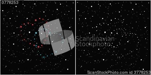 Image of Two hearts of stars in the black sky strewn with white stars