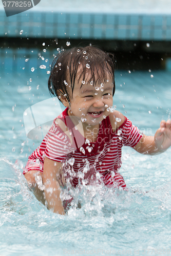 Image of Chinese Little Girl Playing in Water