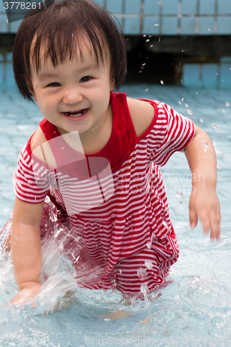 Image of Chinese Little Girl Playing in Water