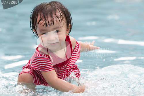 Image of Chinese Little Girl Playing in Water