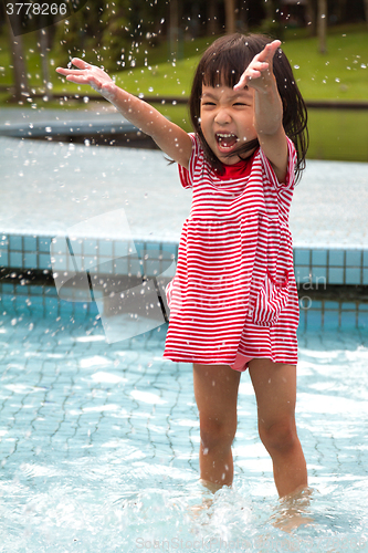 Image of Chinese Little Girl Playing in Water