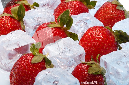 Image of strawberries in piece of ice