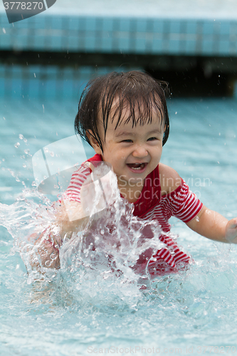 Image of Chinese Little Girl Playing in Water