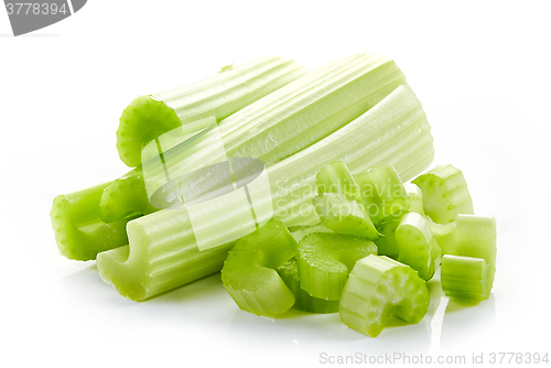 Image of celery sticks on white background