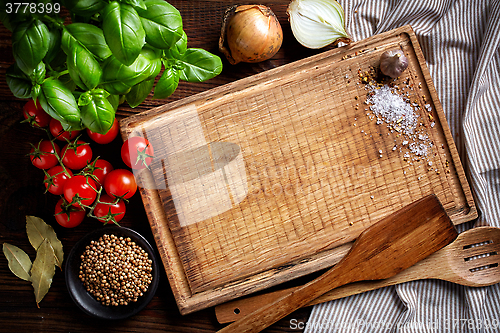 Image of cooking background with old cutting board