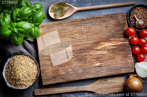 Image of cooking background with old cutting board