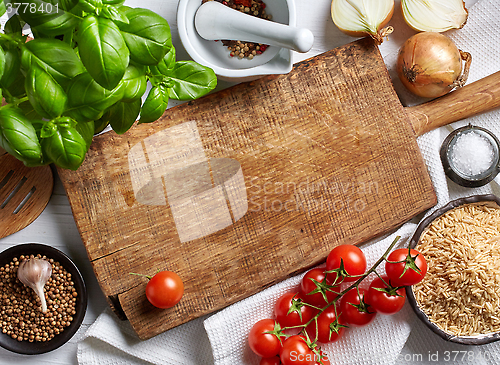 Image of cooking background with old cutting board