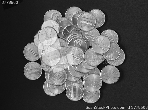 Image of Black and white Dollar coins 1 cent wheat penny