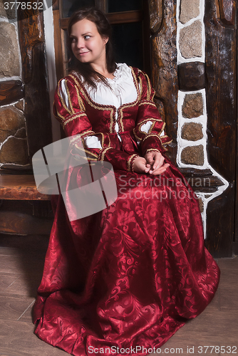 Image of Portrait of elegant woman in medieval era dress