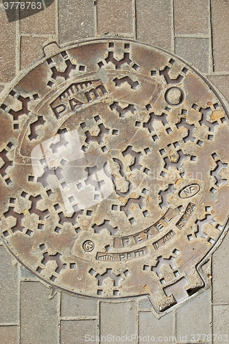 Image of Vintage manhole. Kaliningrad, Russia