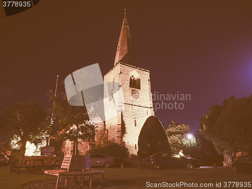 Image of St Mary Magdalene church in Tanworth in Arden at night vintage