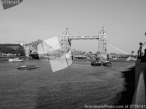 Image of Black and white Tower Bridge in London