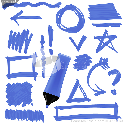 Image of Blue Marker. Set of Graphic Signs. Arrows, Circles