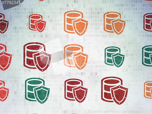 Image of Software concept: Database With Shield icons on Digital Paper background