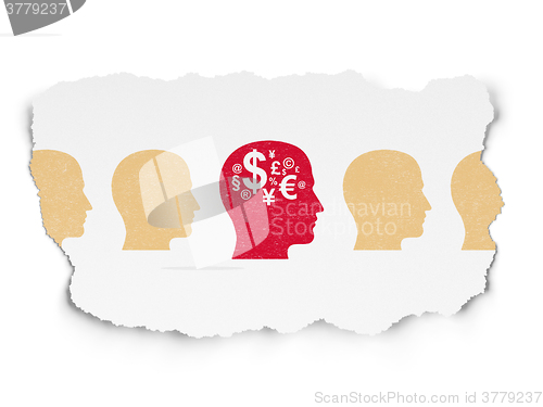 Image of Business concept: head with finance symbol icon on Torn Paper background