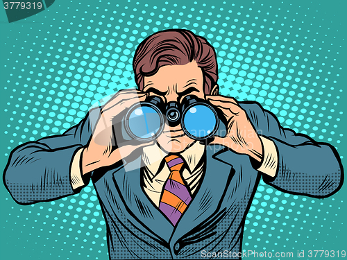 Image of Businessman looking through binoculars. Lead vision Navigator