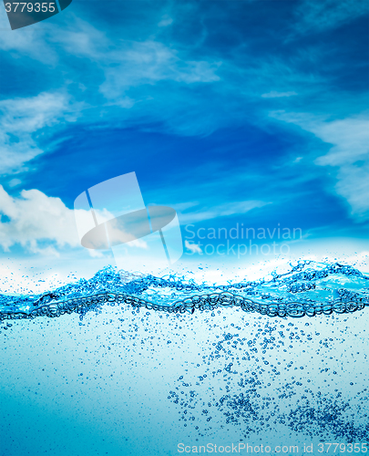 Image of Close up water on a background of blue sky