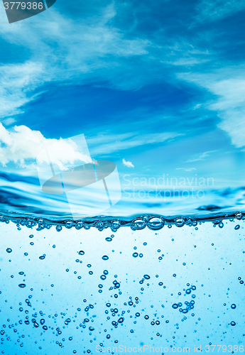 Image of Close up water on a background of blue sky