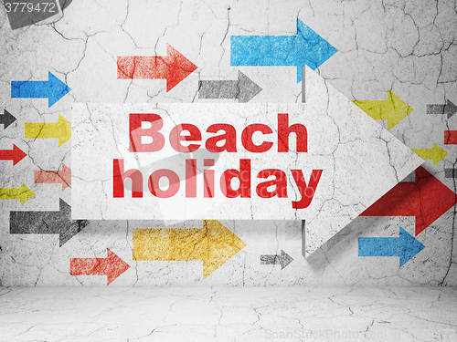 Image of Travel concept: arrow with Beach Holiday on grunge wall background