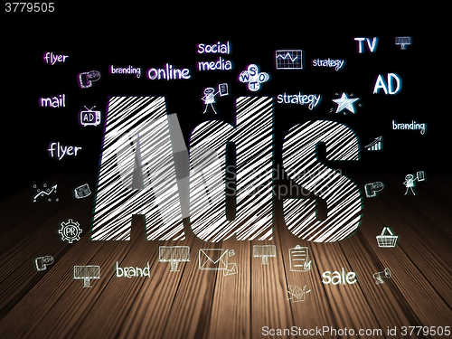 Image of Marketing concept: Ads in grunge dark room