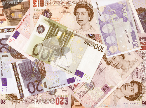 Image of  Euro and Pound Money vintage