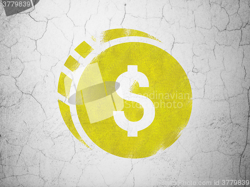 Image of Money concept: Dollar Coin on wall background