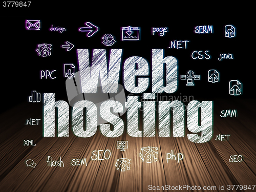 Image of Web development concept: Web Hosting in grunge dark room