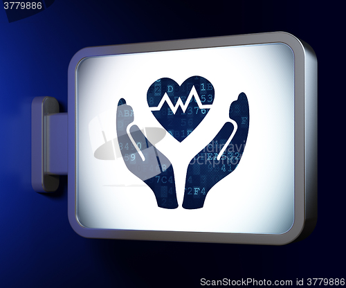 Image of Insurance concept: Heart And Palm on billboard background